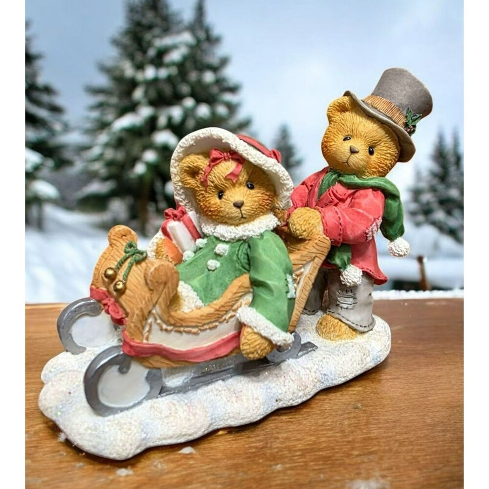 1997 Enesco Cherished Teddies Winter Sled Snow Lindsey Lyndon Holiday Figurine